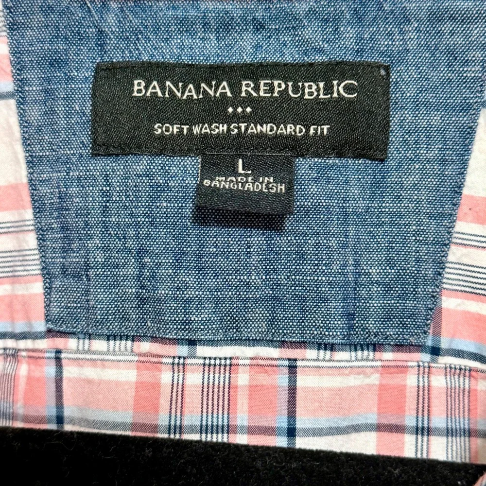 Banana Republic Mens- Large Standard Fit‎ Plaid Long Sleeve Button Down Shirt